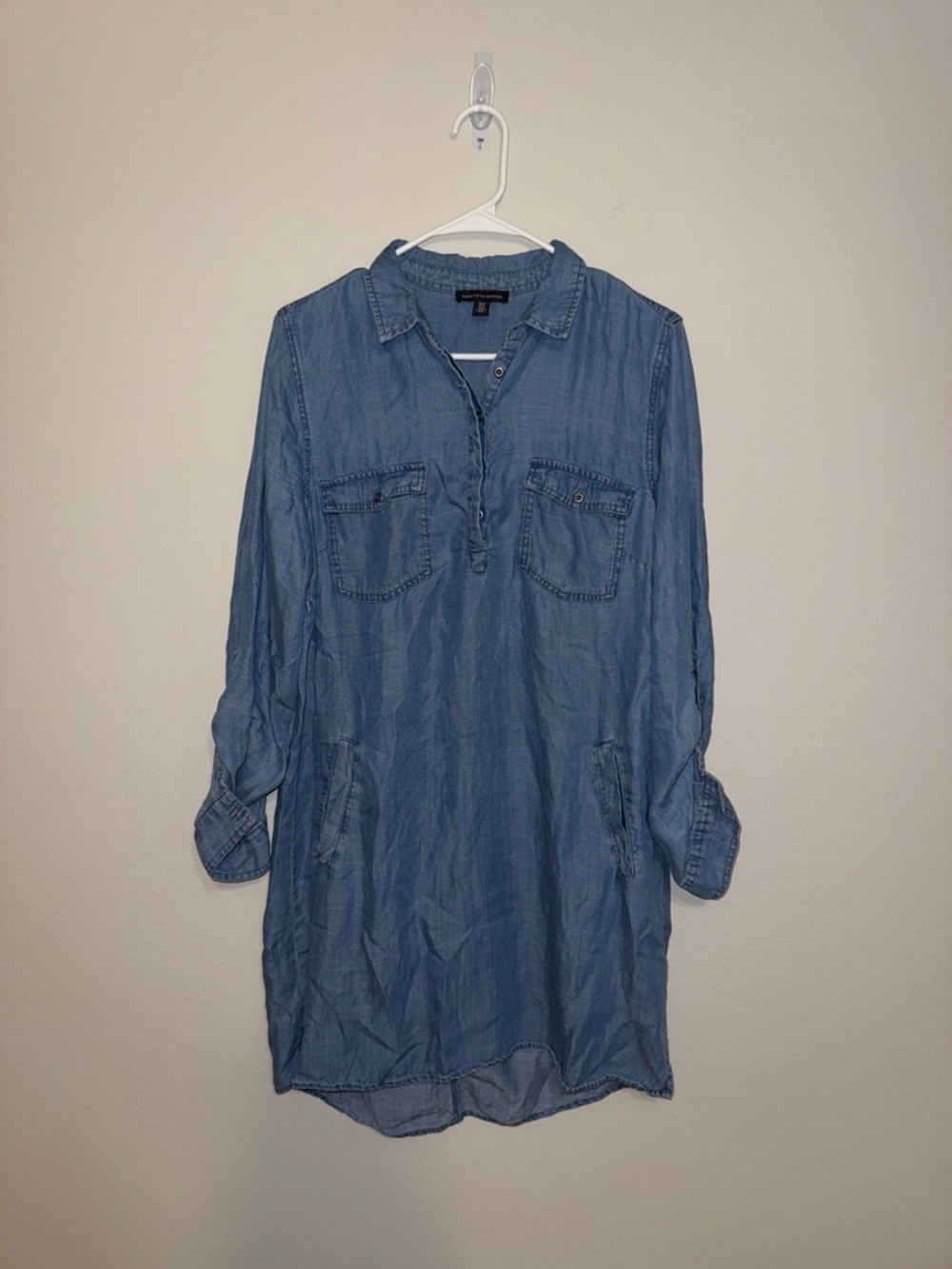 Saks Fifth Avenue Chambray Denim Blue Tunic Dress - Medium. T